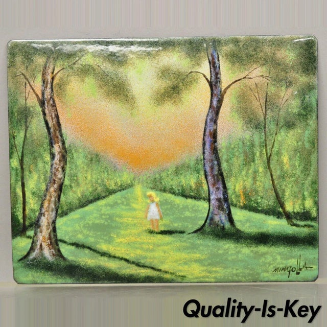 Dom Dominic Mingolla Enamel on Copper Girl in Green Forest and Tall Trees 8 X 10 For Sale - Image 10 of 10