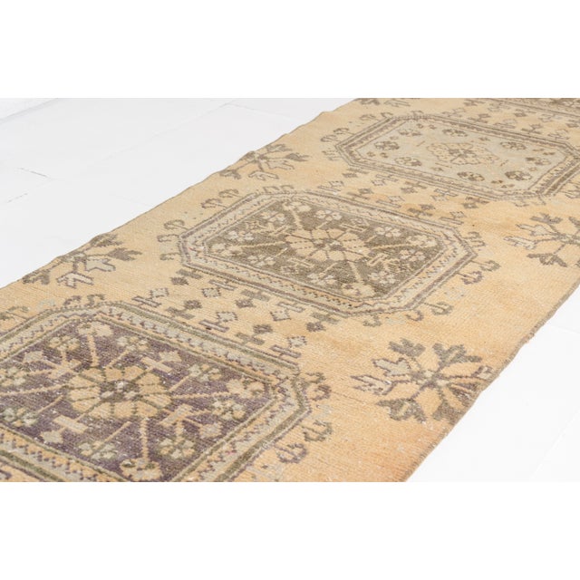 Mid 20th Century. Muted Champagne & Moss Green Turkish Runner For Sale - Image 4 of 10