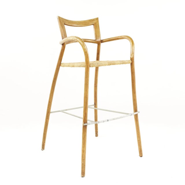 Mid Century Rope Seat Bar Stools - Set of 5 For Sale - Image 4 of 13