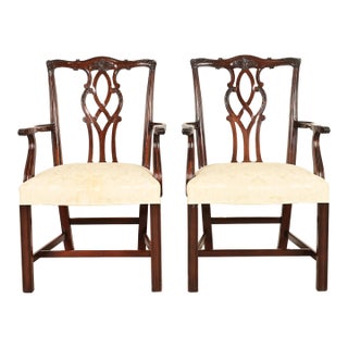 Kindel Furniture Georgian Carved Mahogany Armchairs, Pair For Sale