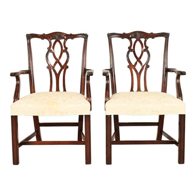 Kindel Furniture Georgian Carved Mahogany Armchairs, Pair For Sale