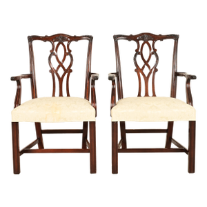 Kindel Furniture Georgian Carved Mahogany Armchairs, Pair