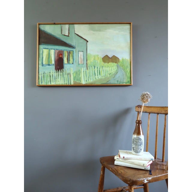 Mid-Century Modern Mid-Century Modern 'Waiting at the Door' Swedish Expressive Street Scene Landscape Oil Painting, Framed For Sale - Image 3 of 11