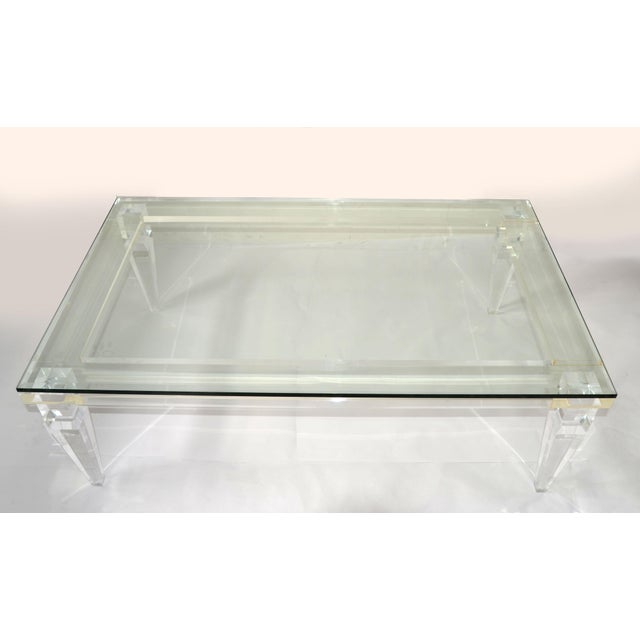 1970s 1970s Charles Hollis Jones Style Beveled Glass Lucite Rectangle Coffee Table Palm Beach Regency For Sale - Image 5 of 12