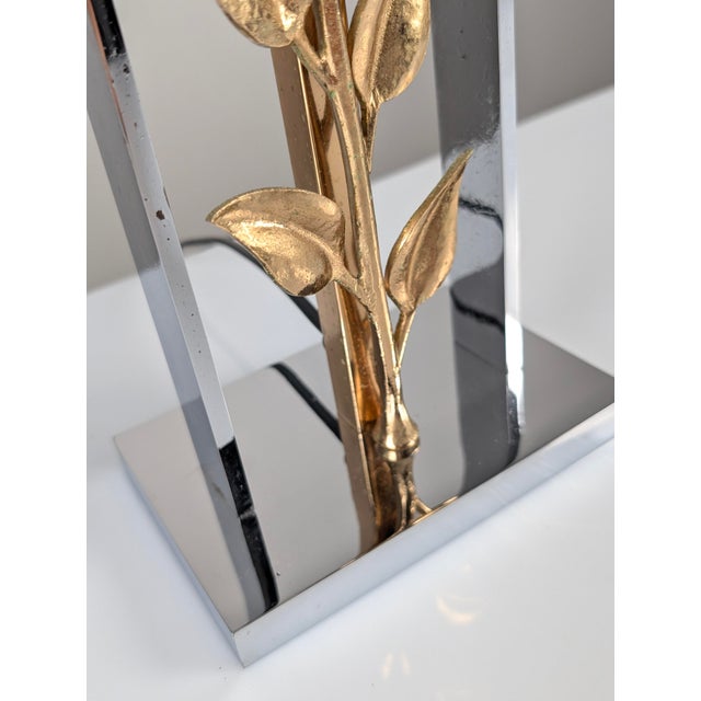 Hollywood Regency Chrome and Gilt Bronze Rose Table Lamp attributed to Maison Charles, France, 1970s For Sale - Image 3 of 14