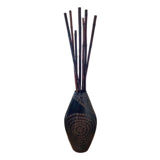 Hammered Metal Floor Vase With Bamboo Branches For Sale