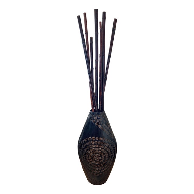Hammered Metal Floor Vase With Bamboo Branches For Sale