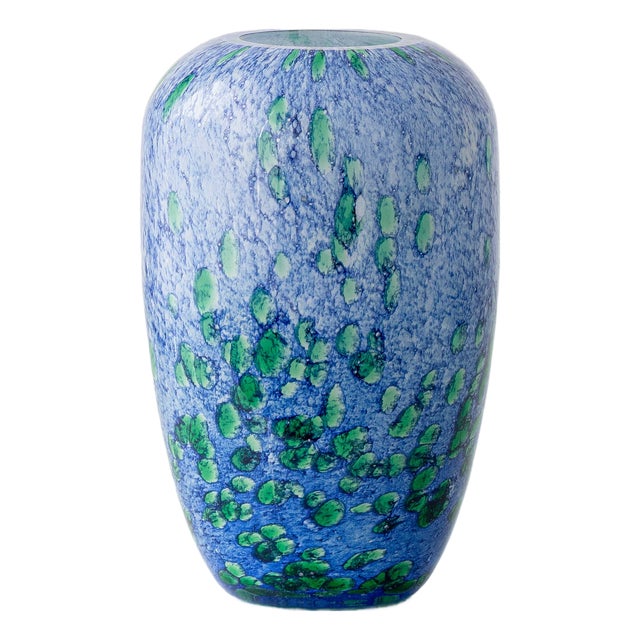 French Blue and Green Mouth-Blown Cased Art Glass Vase from La Rochère, 1960s For Sale