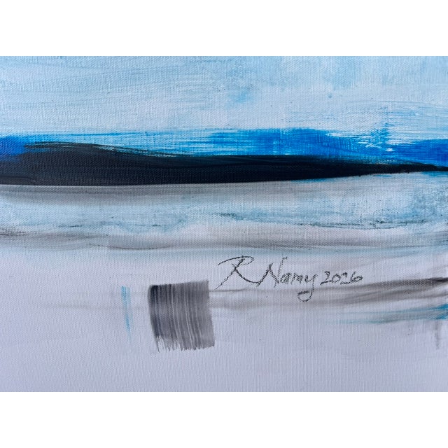"Edge of Memory", Abstract Painting in Blue and White For Sale - Image 4 of 7