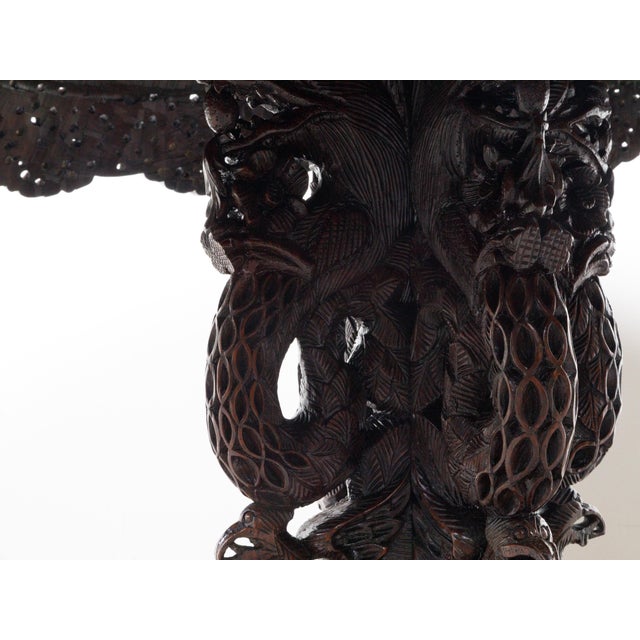 19th Century Burmese Hand-Carved Side Pedestal Table with Mythical Animals For Sale - Image 11 of 12