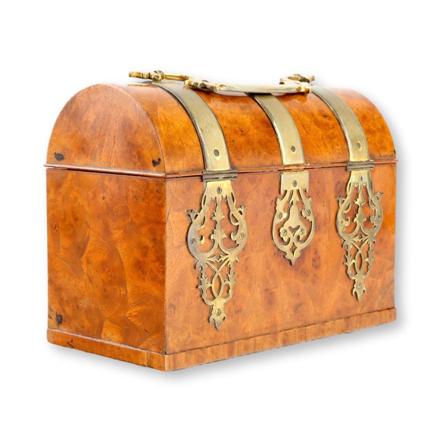 Antique English Burlwood Box W/ Brass Mounts For Sale In Los Angeles - Image 6 of 8