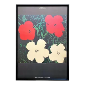 Andy Warhol Vintage 1990 Pop Art Lithograph Print Large Framed Italian Exhibition Poster " Flowers " 1964