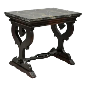 Antique Renaissance Style Carved Walnut Marble Top Side Table From Bloomingdales