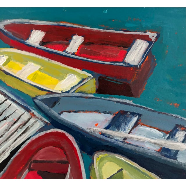 “Five Paddle Boats” Original Acrylic Painting by Linda McDonough For Sale - Image 4 of 10