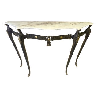 Mid-Century Bronze Console Table with Portuguese Pink Marble Top, 1960s For Sale