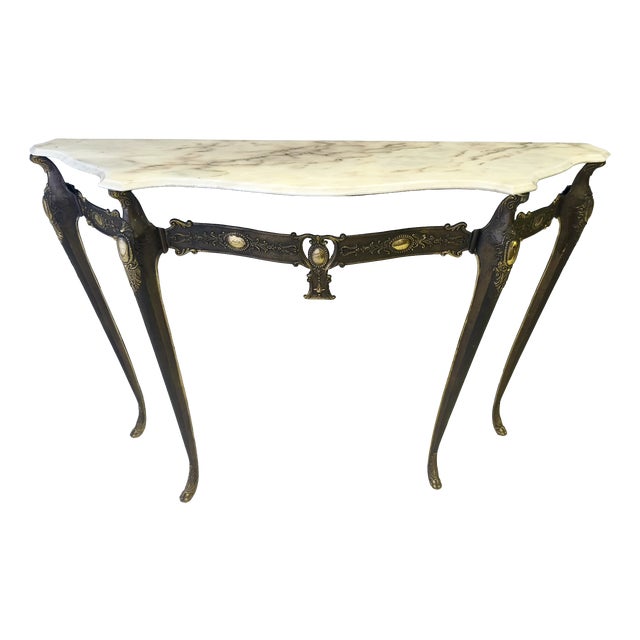 Mid-Century Bronze Console Table with Portuguese Pink Marble Top, 1960s For Sale