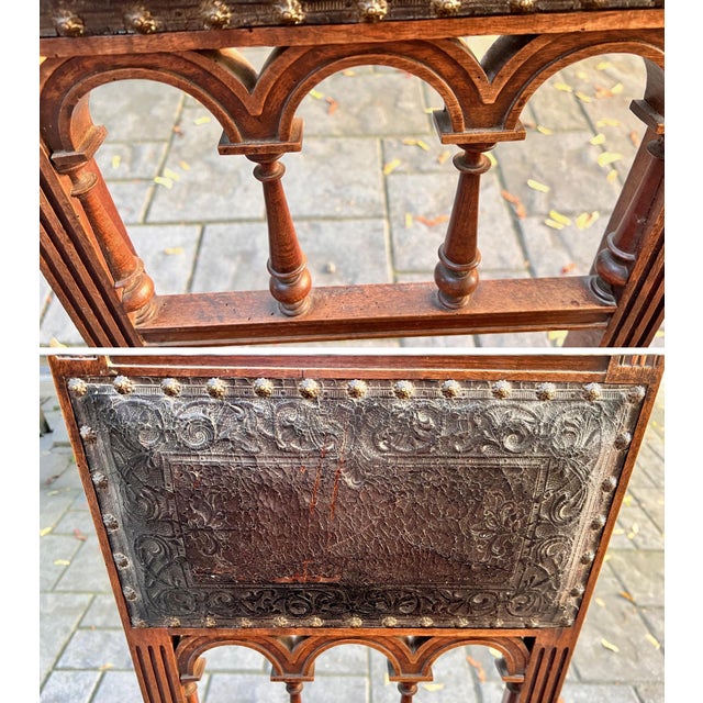 Set of 6 Antique Late 1800s French Henri II Walnut Dining Chairs With Leather Upholstery For Sale - Image 12 of 12