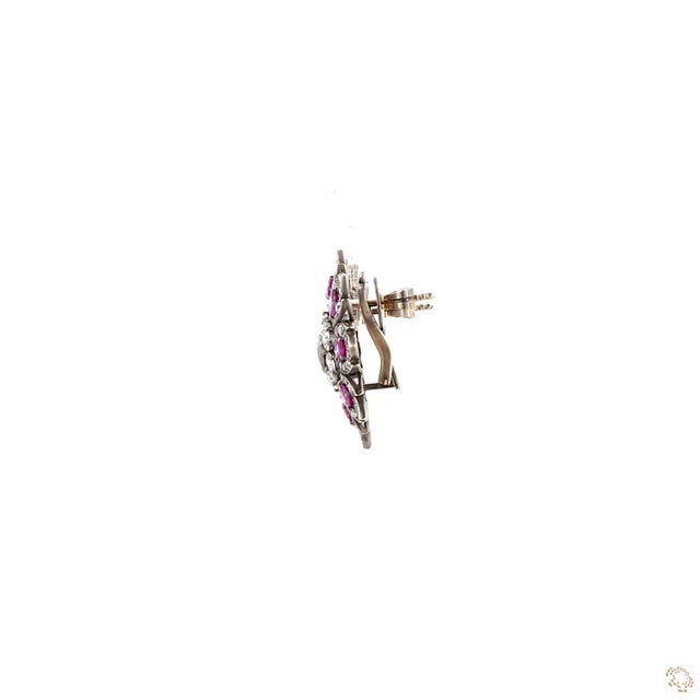 5.67 Carat Round Brilliant Cut Diamond Ruby Gold Earrings, Pair For Sale - Image 4 of 9