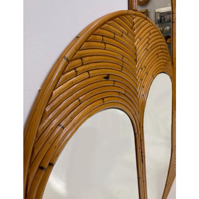 Gabriella Crespi Vintage Crespi Style Rattan and Mirror Folding Arch Screen, 3 Panels For Sale - Image 4 of 7