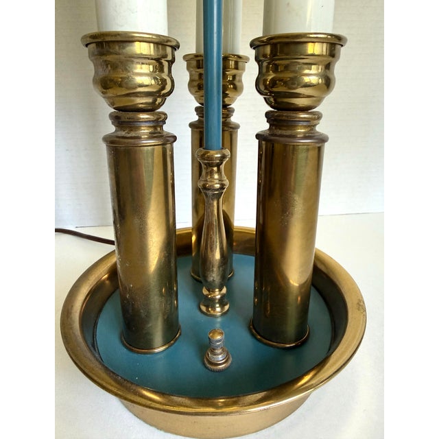French Vintage French Empire Revival Blue Tole and Brass Bouillotte Lamp For Sale - Image 3 of 14