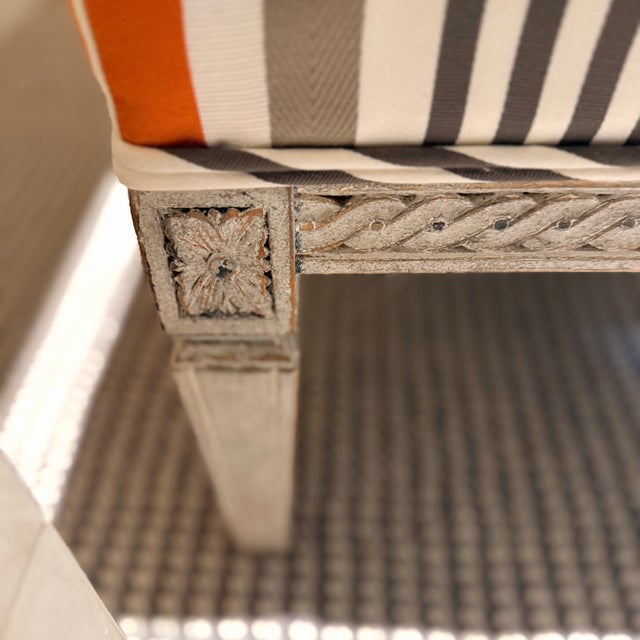 Hickory Chair Orange and Gray Striped Ottomans We are fans of anything stylish and orange! A pair of Hickory Chair...