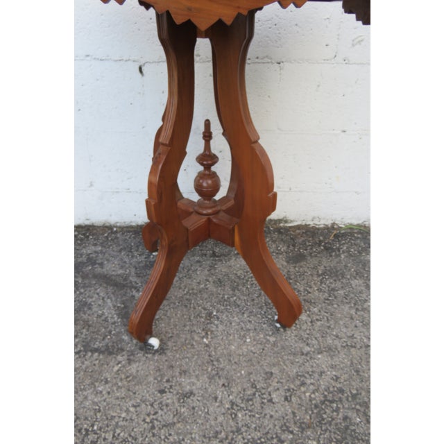 Late 19th Century Late 1800s Victorian Eastlake Marble Top Carved Side Table 6296 For Sale - Image 5 of 16