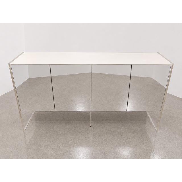 Vintage Mirrored White Laminate & Lucite Credenza For Sale - Image 10 of 14