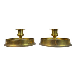 Pair of Antique English Victorian Brass Chambersticks For Sale