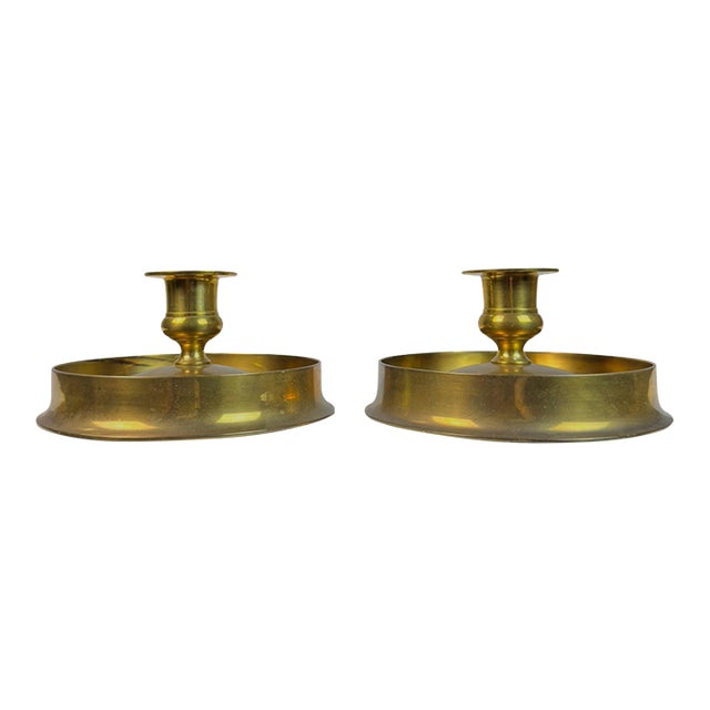 Pair of Antique English Victorian Brass Chambersticks For Sale