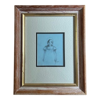1980s Framed Original Sketch of Girl For Sale