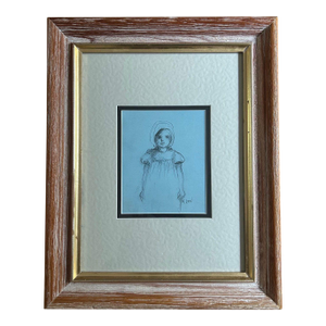 1980s Framed Original Sketch of Girl