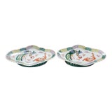 1970 Chinese Qianlong Style Famille Verte Porcelain Footed Sweetmeat Dishes - a Pair For Sale