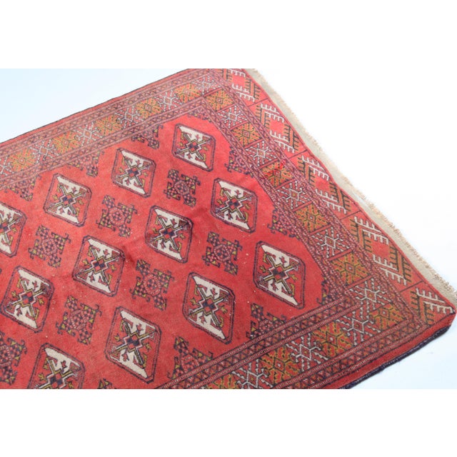Vintage Turcoman Handwoven Rug – Red Diamond Medallion Design -3' 7'' X 4' 4'' For Sale - Image 11 of 12
