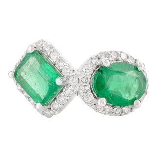 Toi Et Moi 1.92cts Emerald Diamond Statement Ring Size 7 For Sale