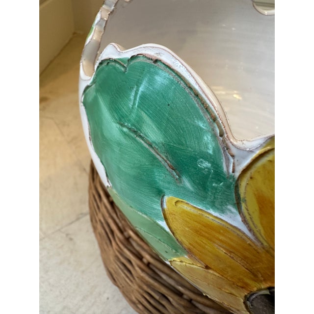 Vintage 12” Italian Sunflower Insized, Glazed Handpainted Terracotta Bowl For Sale - Image 15 of 18