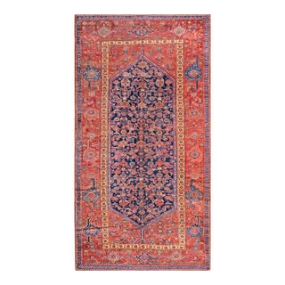 1930s Blue Red Medallion Tribal Hand Knotted Antique Persian Kurdish Rug 5'9" X 10'6" Wool Carpet For Sale
