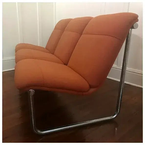 1970s 1970s, Mid-Century Modern Tubular Chrome Sofa by Allsteel in Orange For Sale - Image 5 of 12