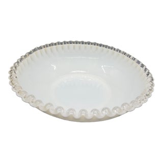 Vintage Fenton "Silver Crest" Milk Glass Ruffled Edge Bowl. For Sale