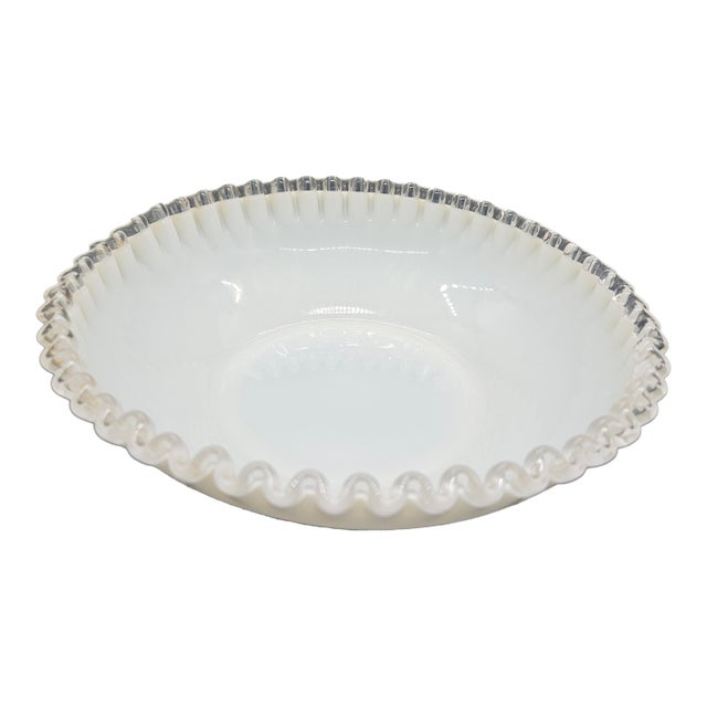Vintage Fenton "Silver Crest" Milk Glass Ruffled Edge Bowl. For Sale