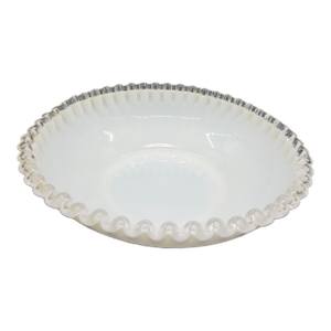 Vintage Fenton "Silver Crest" Milk Glass Ruffled Edge Bowl.