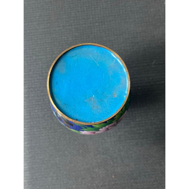 Metal Mid 20th Century Chinese Cloisonné Brass and Enamel Peony Vase For Sale - Image 7 of 12