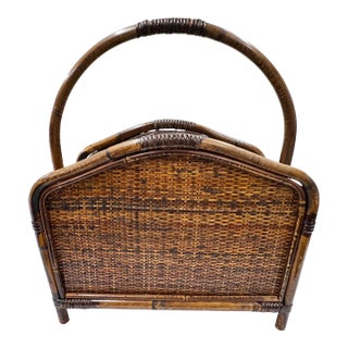 Bamboo and Grasscloth Magazine Rack / Kindling Holder For Sale
