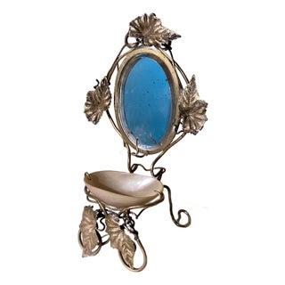 Antique Palais Royal Mother of Pearl & Brass Chair Shaped Pocket Watch Holder For Sale