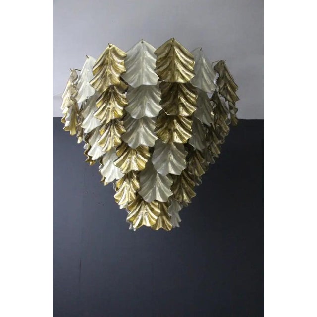 Large Glass Chandelier with Pearly Murano and Golden Golden, 2000 For Sale - Image 4 of 18