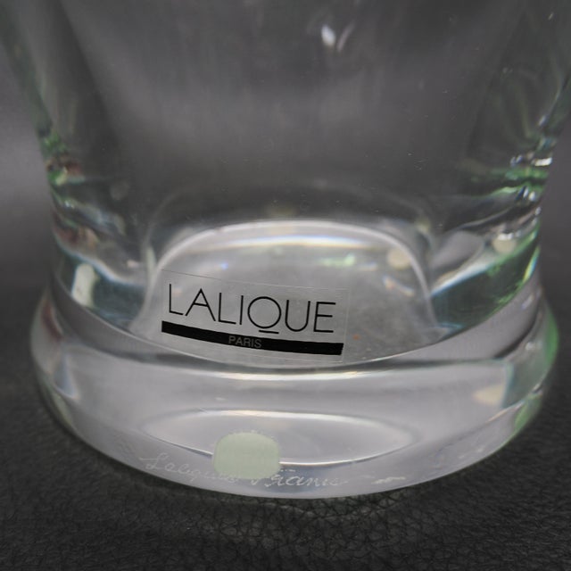 Glass 1989 Lalique Tanega Green Frosted & Clear Crystal Leaf Vase in Original Box For Sale - Image 7 of 11