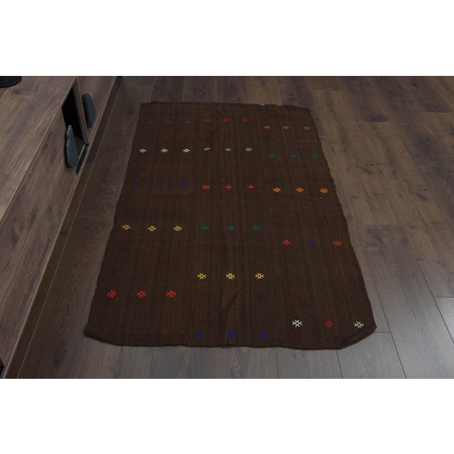 Brown Colorful Vintage Handmade Turkish KIlim Area Rug For Sale - Image 4 of 11