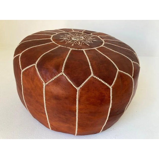 Late 20th Century Moroccan Handcrafted Leather Brown Ottoman For Sale - Image 5 of 12
