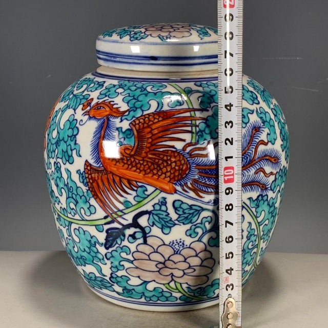 Chinese Chinese Wucai Porcelain Phoenix & Floral Covered Jar For Sale - Image 3 of 9