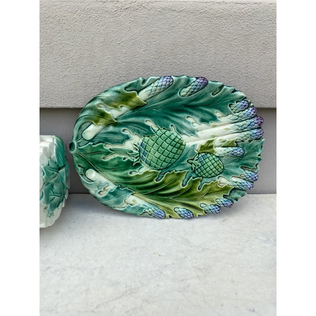 19th Century Majolica Asparagus and Artichoke Tureen Saint Amand For Sale In Austin - Image 6 of 9