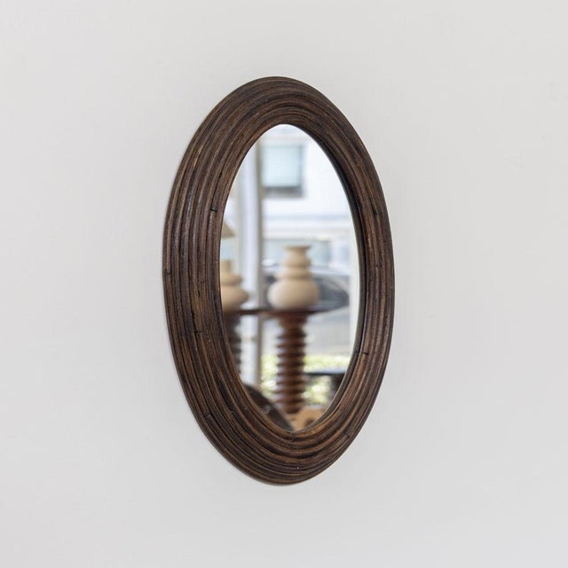 1960s 1960s French Rattan Oval Mirror For Sale - Image 5 of 9